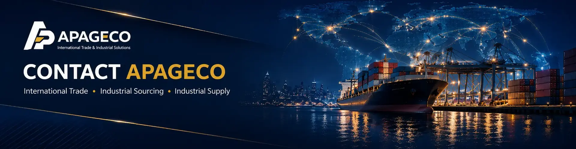 APAGECO contact banner for international trade and industrial solutions